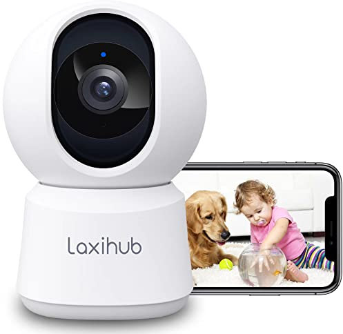 Laxihub 360° täckning panorering lutning inomhus säkerhetskamera, 1080p Full HD smart babymonitor husdjurskamera med telefon-app, mörkerseende, tvåvägsljud, rörelsedetektion, fungerar med Alexa