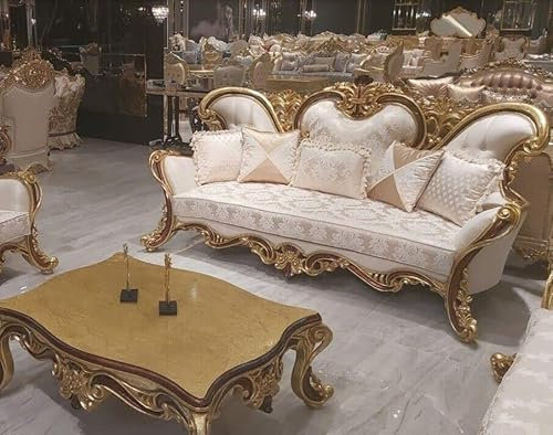 JV Möbel Luxus Dreisitzer Sofa 3 Sitzer Sofa Sofas Sessel Stoff Stil Barock Rokoko 240cm