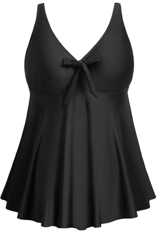 Yonique Tankini-Tops in Übergröße, nur fließende Badeanzüge, langes Badeoberteil, bescheidener Badeanzug, Schwarz, 22 Plus