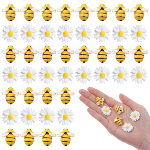 Molain 50 piezas de decoración de margaritas de abeja, accesorios de joyería de resina, corona de pastel, flores de abeja para manualidades y álbumes de recortes