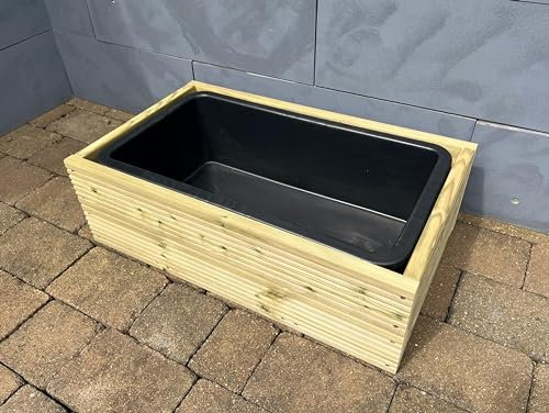 Woodshedltd Wooden Raised Small Pond Wildlife Water Feature Garden 75.5x45x24cm 40L Solid Tub Liner (Smooth Plane Decking)