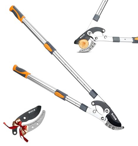 AIRAJ Amboss Astschere Teleskop 70-103CM Mit SK-5 Stahlklingen,Astscheres Groß Mit 6-fach Verstellbarem Design und Rutschfestem Griff,Teleskop Astschere für Äste Bis Zu 5CM Durchmesser,Gartenschere