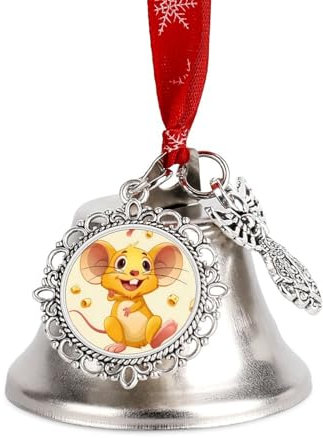 Yellow Mouse in Cheese Christmas Bell Metal Jingle Bells Ornaments Christmas Tree Decoration Pendants for Festival Decor Wing Bell