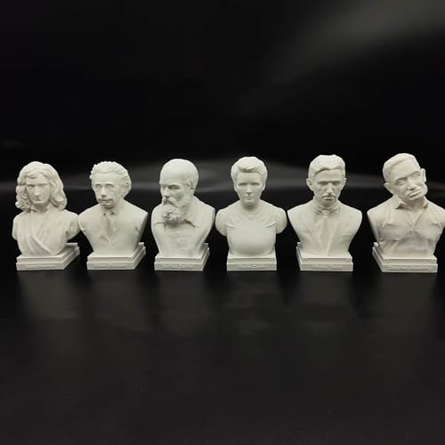 Newton staty forskare Einstein byststaty 3D-tryck Galileo-figur Madame Curie skulptur Tesla för vardagsrum hem skrivbordsdekor, Tesla samling statyett hök byst (6 st)
