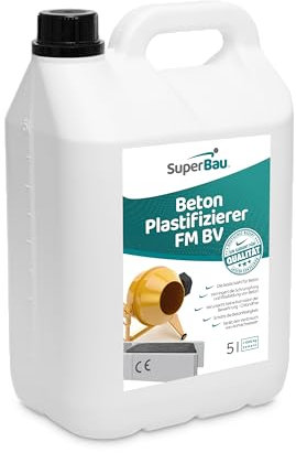Superbau Beton Plastifizierer 5L (ca.1000kg Zement) Betonverflüssiger & Fliessmittel, Zusatzmittel für Beton, Estrich, Mörtel & Zementkleber, Chlorfrei – keine Metallkorrosion, Betonzusatzmittel