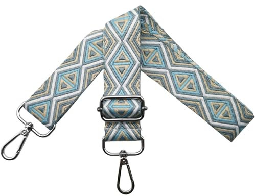 Omxyinma Verstellbarer Schultergurt für Taschen Taschengurte zum Wechseln, Umhängegurt für Taschen, Schulterriemen 3.8cm Breite mit Silber Karabiner Taschenband für Damen Handtaschen, Grau/Blau, M6