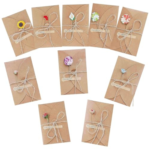 Tunejoy Tarjeta de Felicitación 10 pcs Papel Kraft Retro Hecho a Mano tarjeta de agradecimiento para Navidad Boda Regalo Cumpleaños Fiesta Año Nuevo 17,5x11cm
