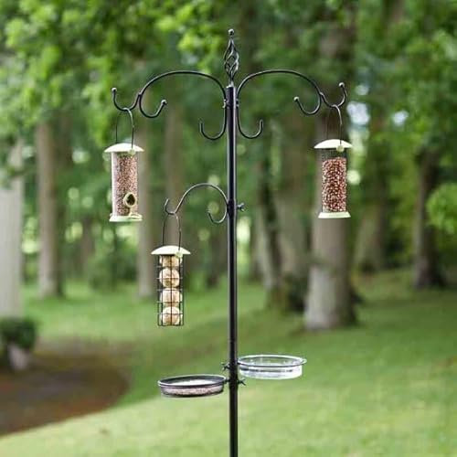 Garden Mile 2m Metal Bird Feeder Stand – Freestanding Feeding Station with 3 Arms, Seed Tray & Water Bowl - Hanging Bird Feeder Pole for Garden Wildlife