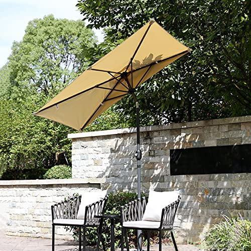 Parasol rectangulaire pour extérieur, 200 x 100 cm, parasol de marché avec 6 baleines en acier, protection UV, idéal pour balcon et jardin, disponible en beige et 3