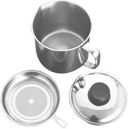 DIYEAH Filtro de Aceite Inoxidable con Colador y Mango Ergonómico Olla para Almacenamiento y Separación de Grasa Utensilio Cocina Práctico para Uso Doméstico