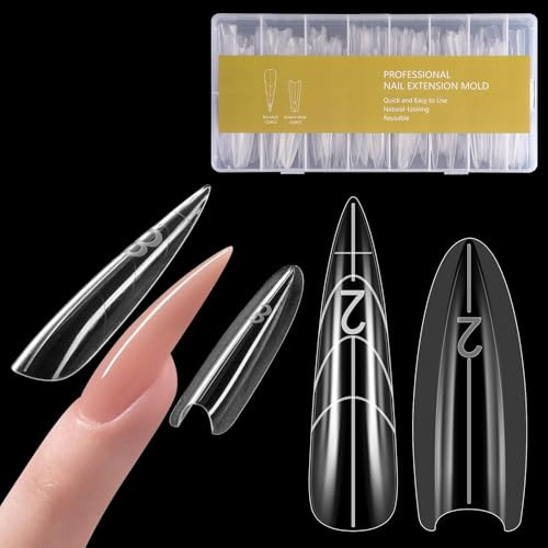 Nymora Sandwich - Set di 240 stampi trasparenti per unghie con design superiore e inferiore, per extension in gel polygel, 15 misure (mandorla lunga)