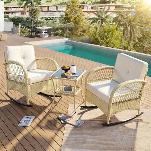 ECLIVON Conjunto de Jardin Exterior de Ratán para 2 Personas, 3 Piezas