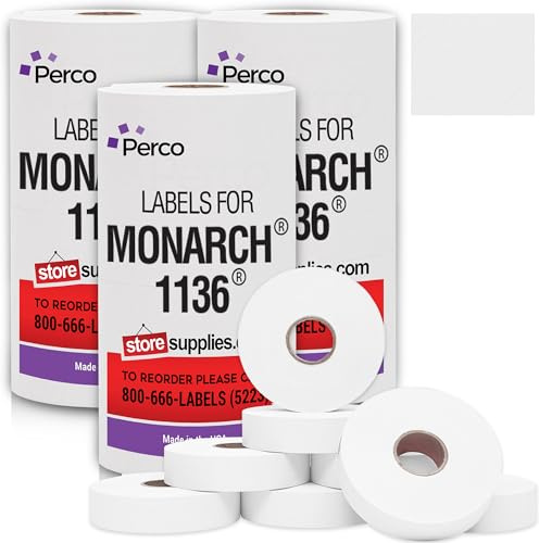 Perco White Pricing Labels - 42,000 Price Marking Labels for Monarch 1136 Price Gun with Ink Rolls Included - 24 Rolls Value Pack, 3 Sleeves - Made in USA
