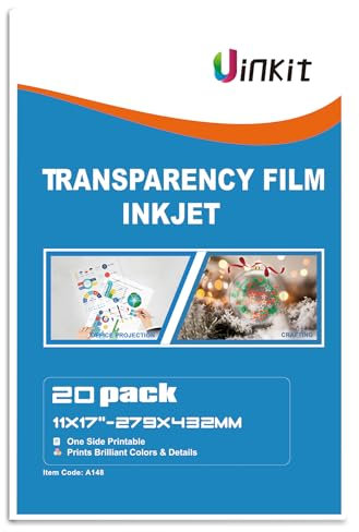 Uinkit Transparenzfolie, 28 x 43 cm, 20 Blatt, OHP Overhead-Projektor-Acetat-Blätter für Bastelarbeiten, Tintenstrahldrucker, transparentes Papier