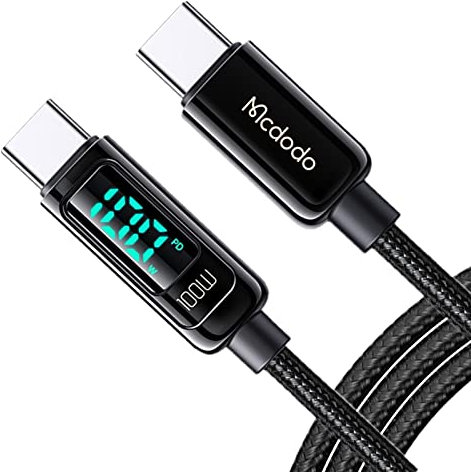 mcdodo Câble USB C,Câble de Charge Rapide 100W 5A PD QC 4.0 Câble USB C vers USB C 1,2 m,Puissance de Charge de l'écran Visuel,Compatible avec Pad Pro 2020,Galaxy S21 S10 Huawei More (Noir)