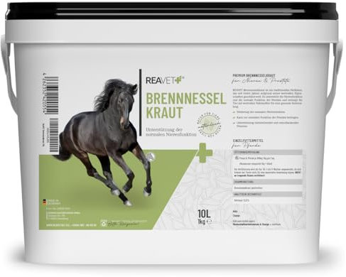 ReaVET Brennnesseln 10L für Pferde, Geschnittene Brennessel-Blätter I Naturrein in Premiumqualität I Brennnesselkraut, Brennnessel Kräuter, Unterstützt Prostata & Nierenfunktion, Pferdekräuter