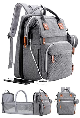 ISMGN Diaper Bag Backpack with Changing Station, Large Diaper Bag, Baby Bag, Multifunctional Diaper Bag, Gray