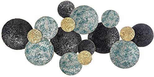 HOMCOM 3D Metal Wall Art Modern Circle Hanging Wall Sculptures Home Decor for Living Room Bedroom Dining Room, Blue Black Gold