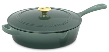 Cuisinart 12-Inch Cast Iron Chicken Fryer with Lid, 4.5 Quart Capacity, Porcelain Enameled Interior, Oven Safe, Induction Compatible, Green Gradient