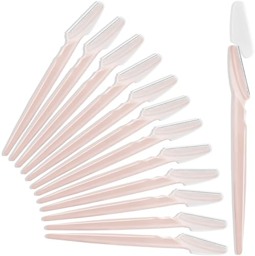 12 Pcs Eyebrow Razors, Face Razors Multipurpose, Exfoliating Dermaplaning Tools, Eyebrow Trimmers Shaver with Protective Cover, Facial Hair Removal for Women Men Body Use (Light Pink)