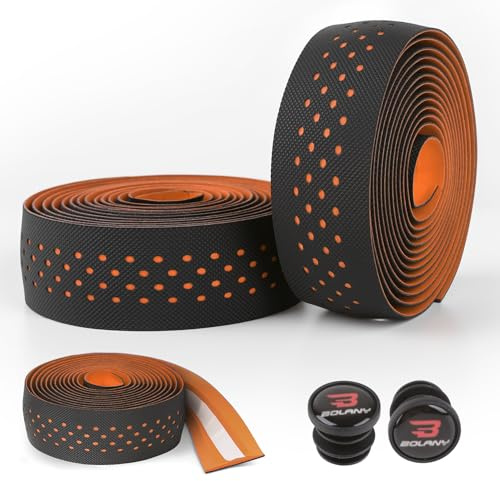 BOLANY Lenkerband für Rennrad, 2 Rollen PU-Oberfläche EVA-Schaum Lenkerbänder mit Endkappen