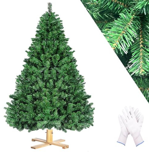 Sapin de Noël Artificiel 210 cm, Support en Bois pour Arbre Vert de Noël, 7 FT Décoration de Noël (Ø 135 CM-1346 Branches), Réaliste, Ignifuge et Robuste Décoration d'arbre pour Maison et Hôtel