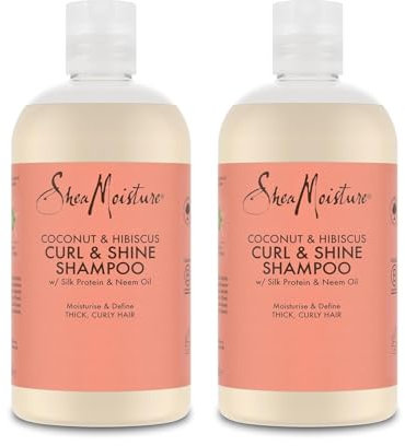SheaMoisture Shampooing Boucles et Brillance pour cheveux épais et bouclés Noix de Coco et Hibiscus 2 x 384 ml