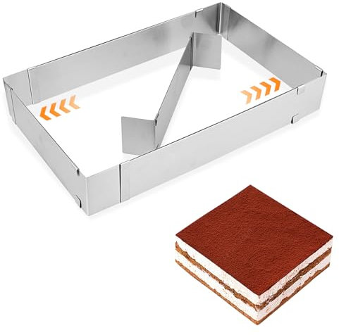 Teglia Rettangolare per Dolci con Divisore, Cornice da Forno Alta 5 cm, Stampo per Torte, Torte a Strati, Decorazioni (Regolabile da 27-53 x 18,5-33 cm)