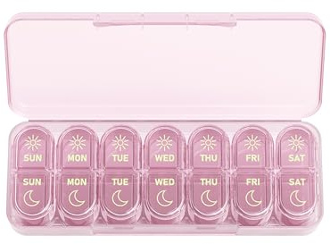 Daviky Pill Organiser, Pill Organiser 2 Times a Day, Premium Tablet Organiser, Pill Box 7 Day (AM & PM), Weekly Medicine Organiser for Travel, Vitamins, Fish Oils & Supplements