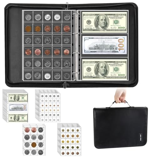 Coin Collection Book Holder Organizer - 410 Pockets Coins Collection Supplies Album for Collector 36 Sleeves Money Storage Case Fireproof Coin Currency Collection Bill Pennies Cash Black