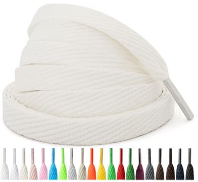 Handshop 2 Pairs Flat Sneaker Shoe Laces 2/5 in 20 Colors, Wide Shoelaces for Athletic, Skate Shoes Cream 45 Inch