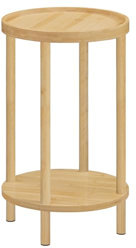 HOOBRO Beistelltisch rund aus Bambus, Nachttisch mit erhöhtem Rand, Sofatisch modern, für kleine Räume, Wohnzimmer, Schlafzimmer, Flur, Eingangsbereich, Natur EYL156BZ01