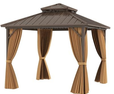 COSTWAY 3m x 3m Hardtop Garden Gazebo, Outdoor Double Roof Patio Pavilion Tent with Sidewalls, Heavy Duty Waterproof Marquee Canopy Shelter Pergola for Patio Party BBQ (290 x 290 x 284 cm)