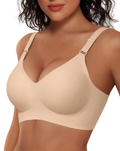 Vertvie Wireless Push Up Bras for Women Non Wired Seamless Full Coverage Bra Soft Support Comfort Everyday Bra Regular and Plus Size (Warm Sand,L)