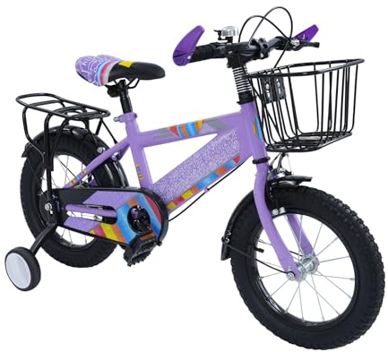 LUNICASHA Vélo enfant 14 pouces avec siège arrière, vélo pour enfant avec panier et roues stabilisatrices, vélo pour enfant à partir de 3 ans pour garçon et fille, vélo pour enfant réglable en hauteur