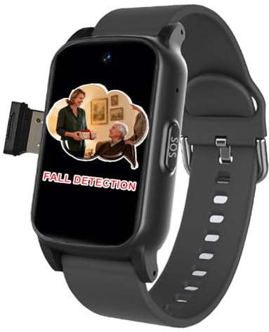 VCYEX Reloj Localizador Personas Mayores Emergencia Ancianos Reloj Pulsera Personas Mayores Alarma De Caída Videollamada SOS para AyudaBlack,1.25 * 0.57 * 2.22inch