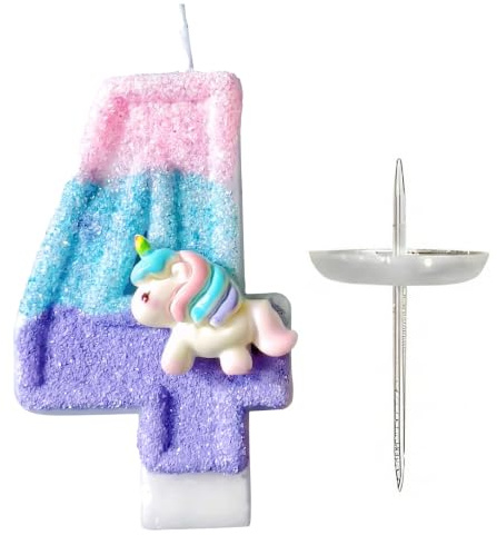 Candeline Compleanno Unicorno Numeri - Candela Compleanno Bambina - Decorazione torta - Compleanno Bambina - Regali Unicorno per bambine - Candeline Numeri (Numero 4)