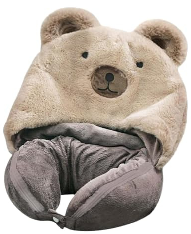 Generico Coperta per cuscino da viaggio | Coperta per dormire con cuscino pieghevole in flanella 2 in 1 | Cuscini da viaggio con cappello per viaggi in aereo con voli lunghi e viaggi in auto