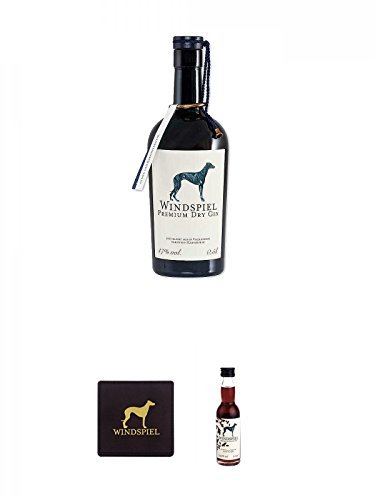 Windspiel Premium Dry Gin Deutschland 0,5 Liter + Windspiel Lederuntersetzer 1 Stück + Windspiel - Sloe 33,3% - Gin Deutschland Miniatur 0,04 Liter
