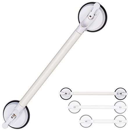 Relaxdays Sauggriff ausziehbar, 67-79,5 cm, Haltegriff für Dusche & Badewanne, 70kg, für Senioren, Wand, Saugheber, weiß