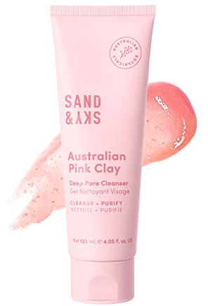 Sand & Sky Australian Pink Clay Deep Pore Face Cleanser with Squalane & AHA - Gentle Daily Cleanser for Oily Skin, Removes Makeup & Clears Congestion, 4.2 fl oz