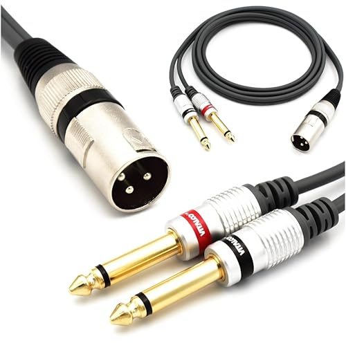 VITALCO XLR Maschio a 2x Jack 6.3mm Mono Cavo per Microfono 1.5m Doppio Jack 6.3 TS Audio a 3 Pin Connettore Adattatore