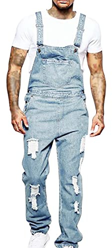 Overoles para hombres de mezclilla denim, peto de jeans de estilo cargo, retro, mono azul de trabajo, overoles de trabajo de ajuste holgado, mono de trabajo, C azul., M
