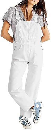 PDYLZWZY Monos de mezclilla para mujer, ajuste holgado, peto clásico, pantalones vaqueros casuales, mono elástico de mezclilla, overol, pantalones vaqueros cónicos