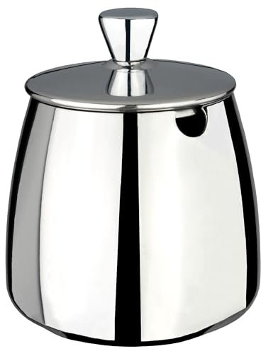 Café Olé Premium Sugar Bowl, 18/10 Stainless Steel, Mirror Polished, 12oz, Stay Cool Hollow Handles, Perfect Pour Spout, PS-012, Silver