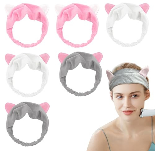 MIVAIUN 6 Pezzi Fasce per il Trucco Delle Donne Fascia Capelli Donna Truco Gatto Fasce per Capelli Elastiche per Orecchie di Gatto Fasce per Capelli Bambina Spa Fascia Skincare Viso SPA(6 Pezzi)