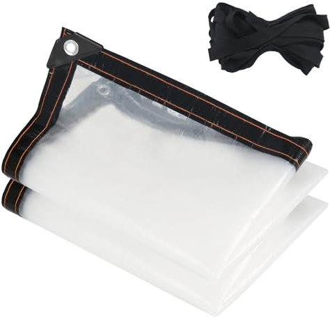 KJLEEN 2m x4m Clear Tarpaulin Waterproof Heavy Duty Large Transparent Tarpaulin Clear Plastic Sheet Cover with Eyelets & Rope for Garden Furniture Camping Greenhouse Shed Chicken Cover Rabbit Hutch