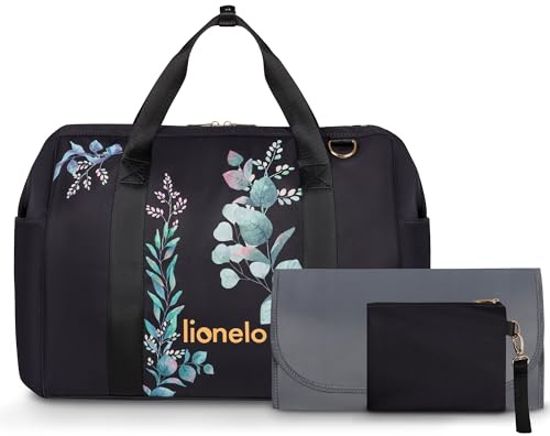 Lionelo Ida barnvagnsväska, mammy Bag, 2 interna termofickor för flaskor, väska för våtservetter, skötdyna, kosmetikväska, remmar för fastsättning i barnvagnen, Gyllene ögonblick, Ida