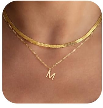 TINGN Kette Damen, Kette Gold, Choker Kette Damen, Halskette Damen Gold, Buchstaben Kette, Schmuck Damen, Gold Schmuck, Gold Kette Frauen, Goldene Kette, Layering Kette, Kette mit M Buchstaben