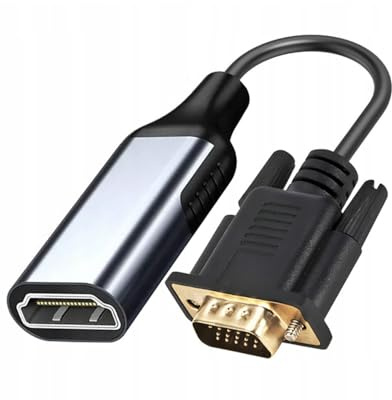 CO2 Adapter VGA D-SUB till HDMI 2K/60Hz, Full HD 1080p, Plug & Play, guldpläterad, enkelriktad kabel, omvandlare, kompatibel med bildskärmar, projektorer, bärbara datorer, aluminium rymdgrå (2K)